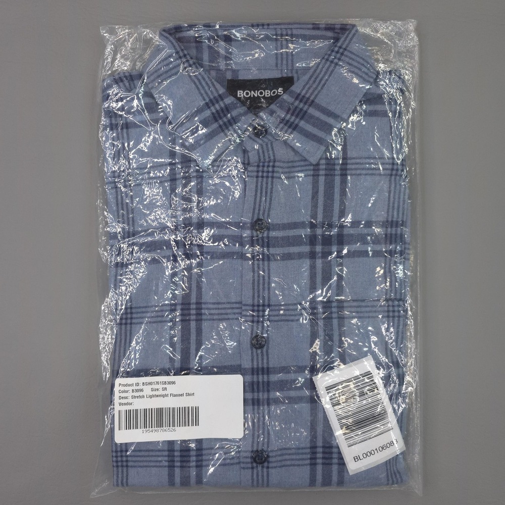 Bonobos Shirt Mens Small Blue Plaid Stretch Lightweight Flannel Slim Fit Casual‎